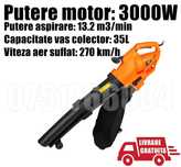 Suflanta Aspirator Tocator Frunze Electric 3KW Sac 35 L+LIVRAT GRATUIT