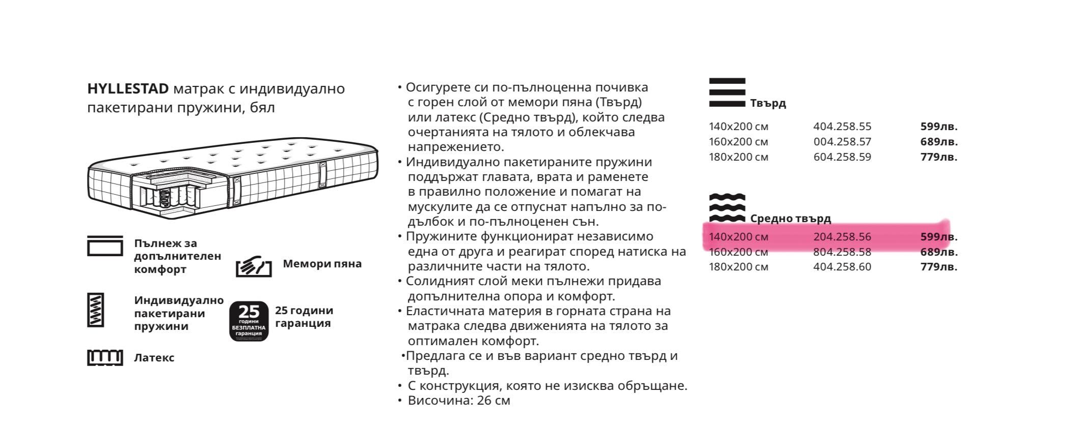 Матрак 140/200 икеа