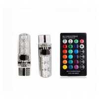 Set 2 becuri auto, 6 LED-uri SMD, RGB, 12V/1,5W, telecomanda