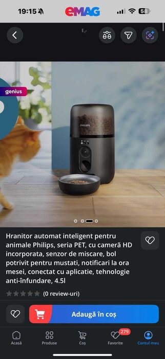 Hranitor automat inteligent pentru animale Philips, camera HD, 4.5l
