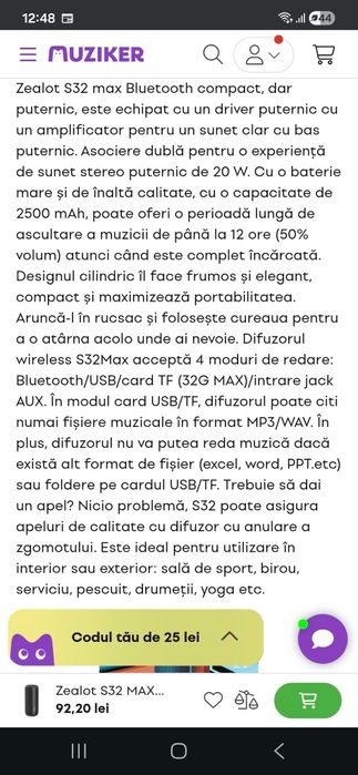 Boxa portabila Zealot 32 Max,noua