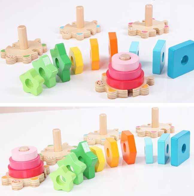 4в1 Монтесори дървен сортер с костенурки за разпознаване на цветовете