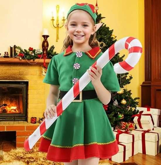 Детски коледен костюм на Елф Raveparty, от 7 части, карнавален