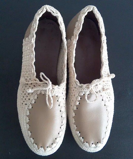 Pantofi croșetați manual cu piele naturală - mărimea 36
