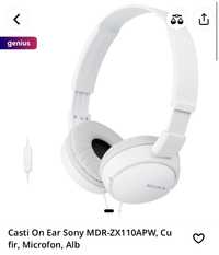 Casti On Ear Sony MDR-ZX110APW, Cu fir, Microfon, Alb