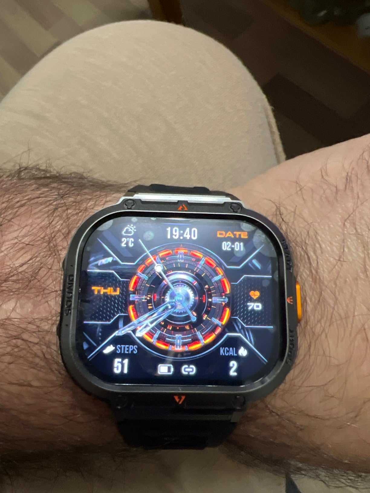 НОВ мъжки смарт часовник NX23, 2" с LED фенерче IP68 водоустойчив...