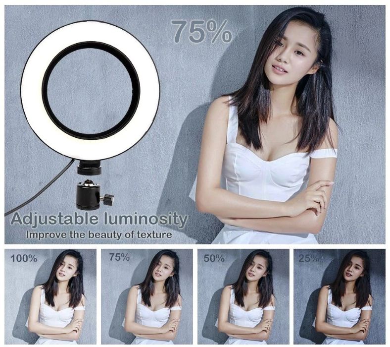 Lampa LED video 16cm cu stativ ring light stand youtube vlog make-up