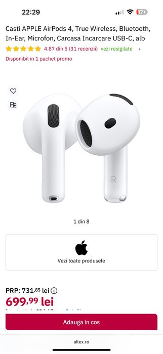 Apple AirPods 4 + AirPods 4 ANC • NOI / SIGILATE • garantie 12 luni