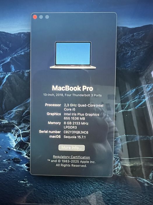 Macbook pro 13 touch bar 2018 121 cicluri incarcare i5 2.3 guad-core