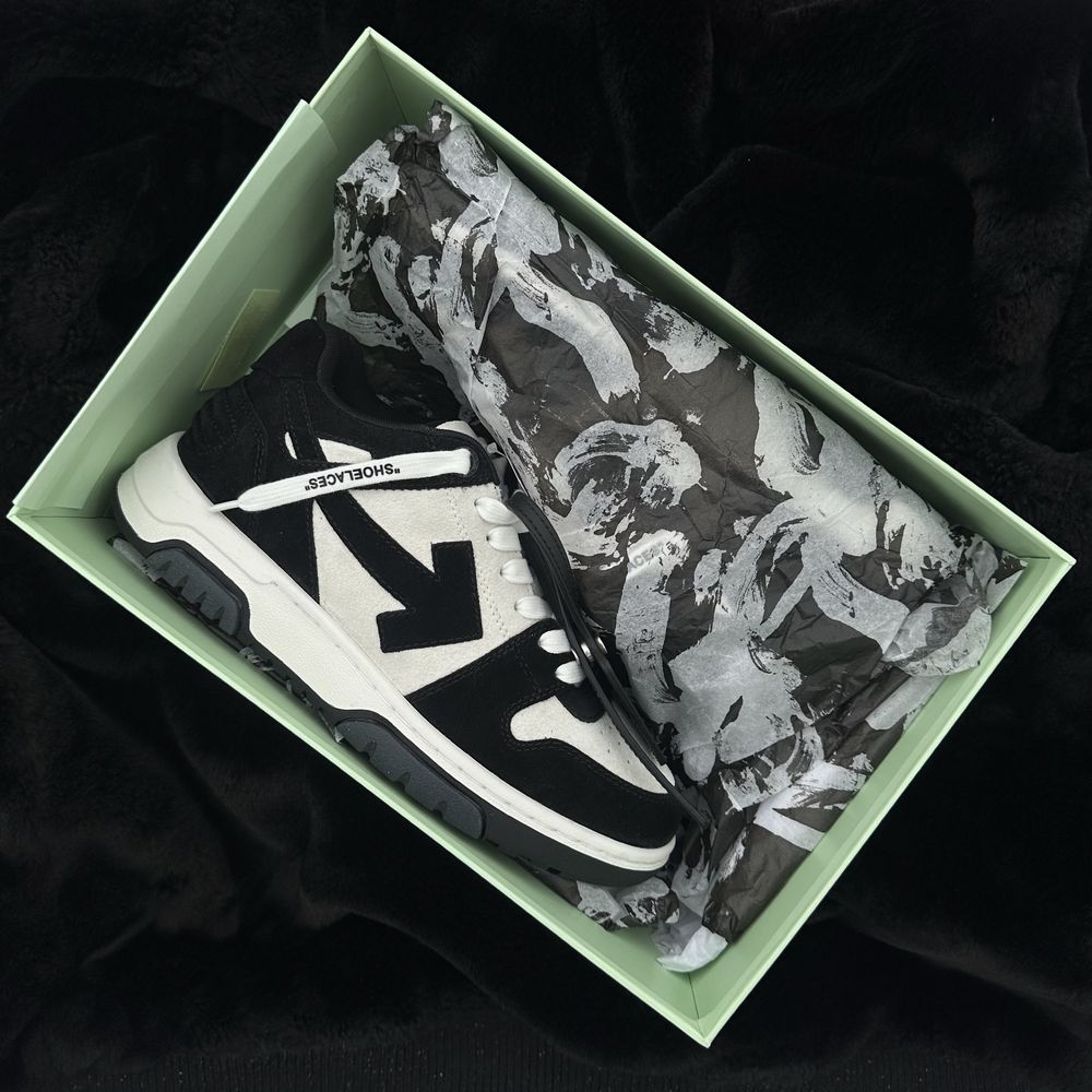 Off-White Out Of Office Cow Suede Black White Alb negru- 100% original
