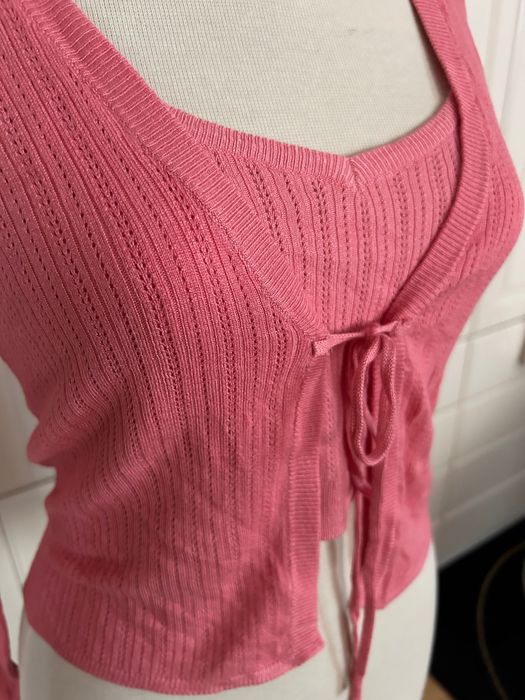 Compleu set cardigan si maieu camisola pointelle tricotat Threadbare