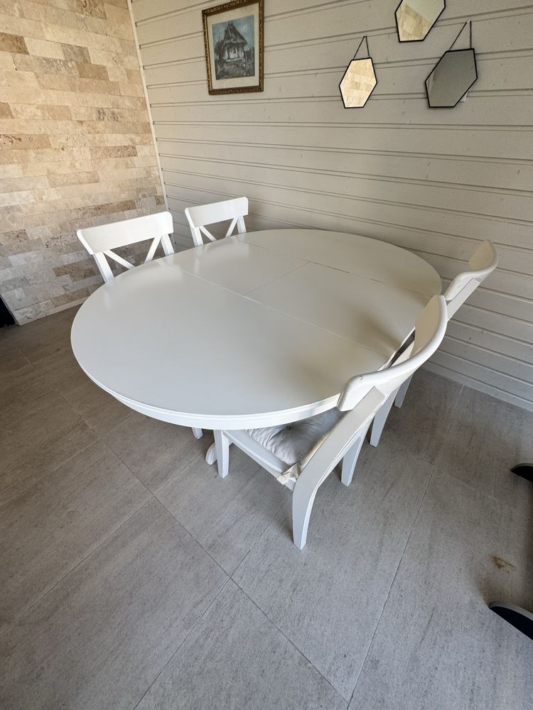 INGATORP Masă extensibilă cu 4 scaune alb, 110/155 cm
