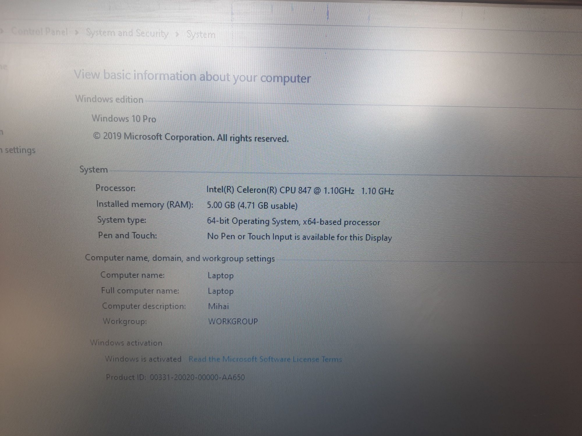 Laptop Samsung, intel Celeron, 4 gb Ram