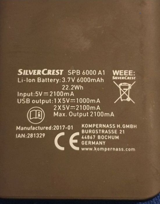 Baterie externă Silver Crest, 6000 mAh
