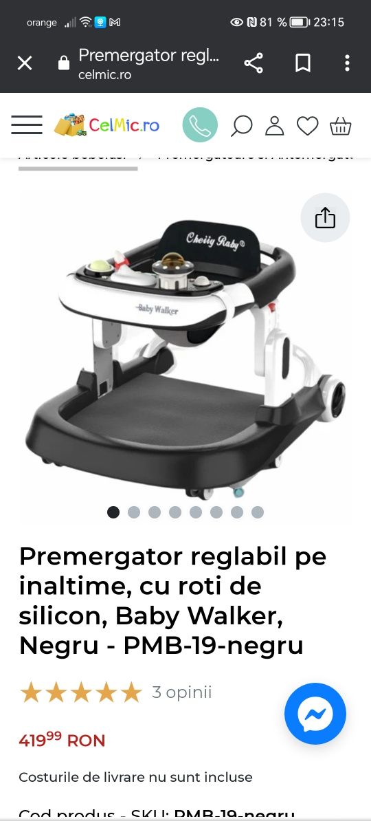 Vând 2 Premergătoare Baby Walker roti silicon reglabil pe înălțime