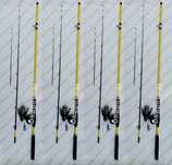 SET 4 Lansete ROBINHAN BOLENTINO PLUS 2.40m + 4 Mulinete SAIMINO X4000