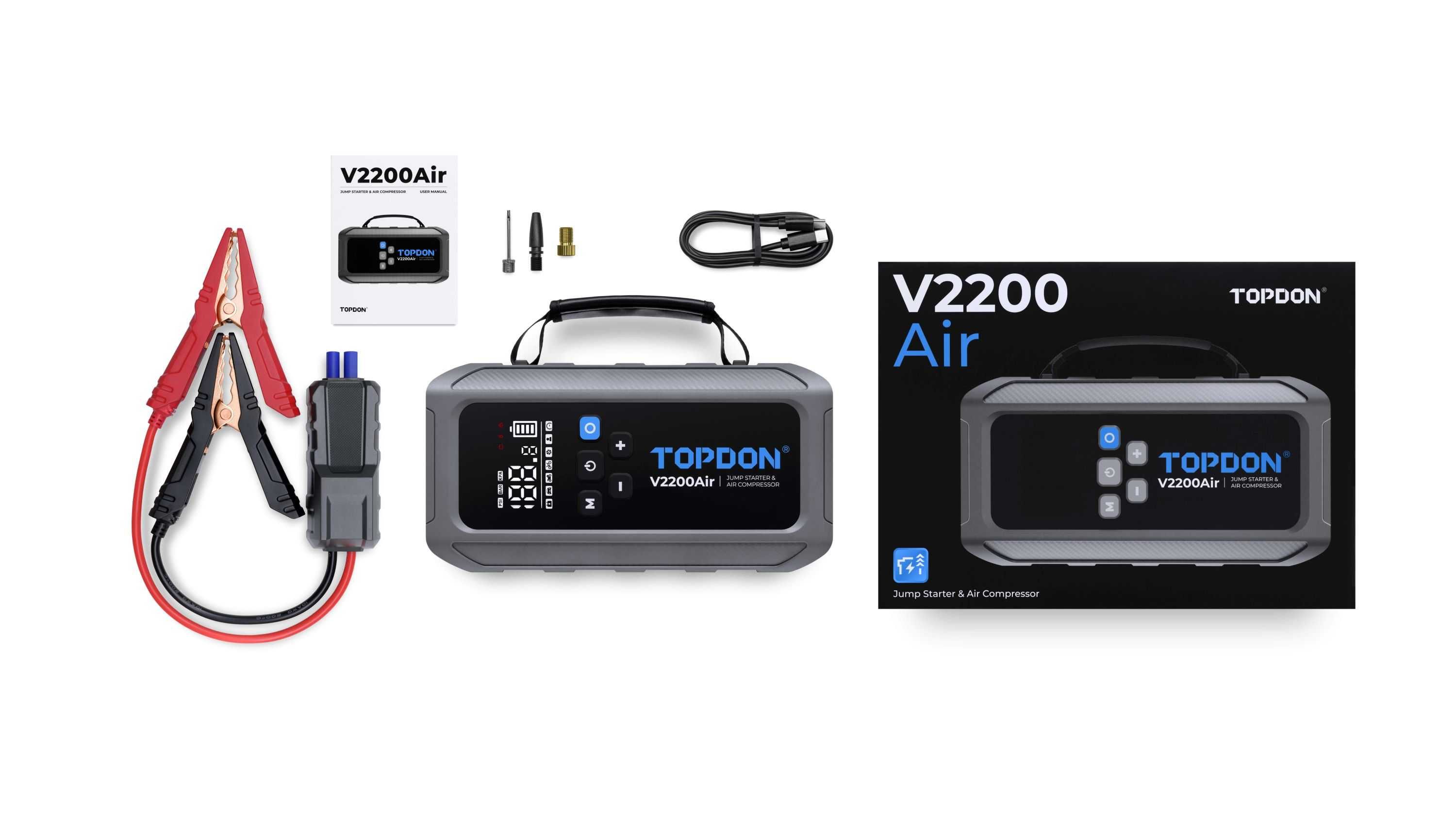Jump Starter с вграден въздушен компресор TOPDON V2200 Air, 16000 mAh