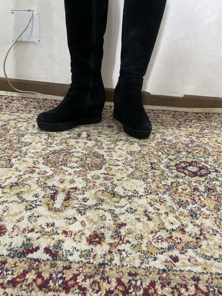 Сапоги кожаные замшевые черные размер 38
