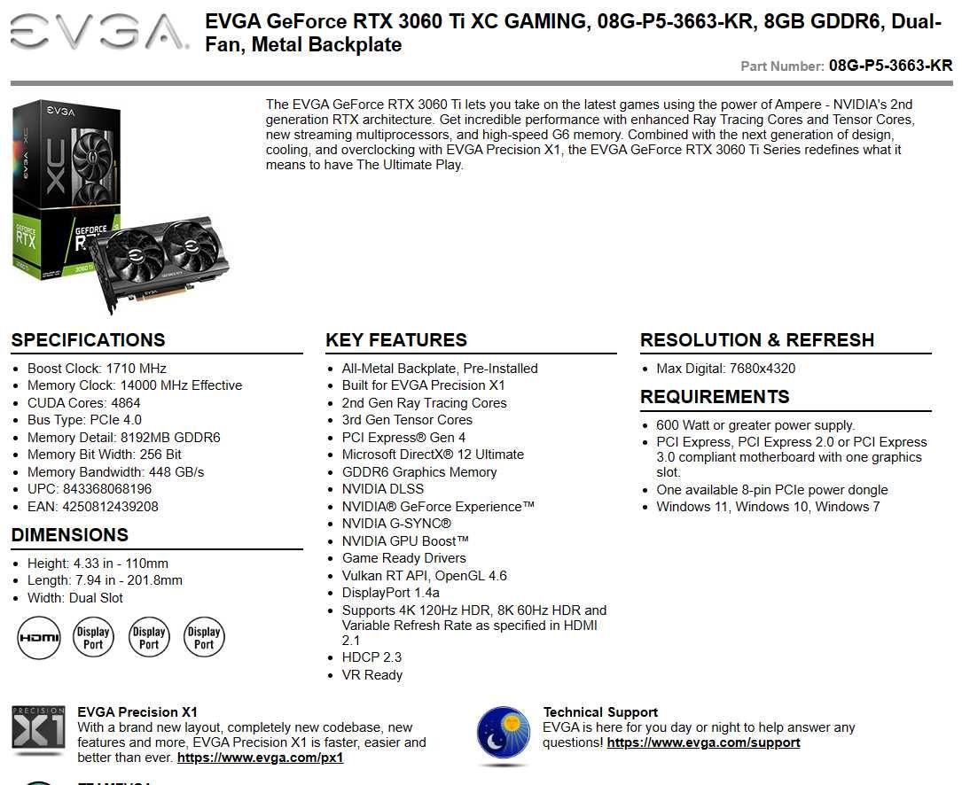 Placa video EVGA GeForce RTX 3060 Ti XC Gaming