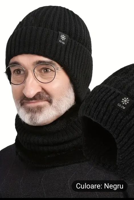 Fes împletit și plușat pe interior Negru