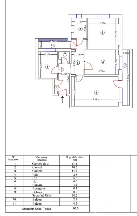 Apartament 3 camere, 68 mp, bloc anvelopat, Drumul Taberei