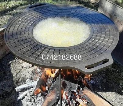 Disc din fontã adãnc, nou 49 cm ,grill ,grãtar ,camping , pura fonta