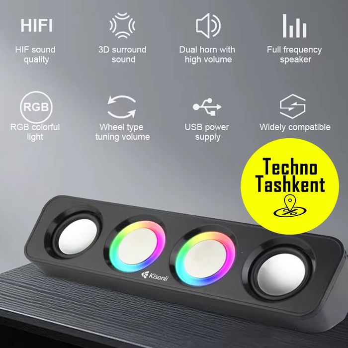 Компьютерные колонки Kisonli i-680BT, Bluetooth, AUX,2x3W, саундбар