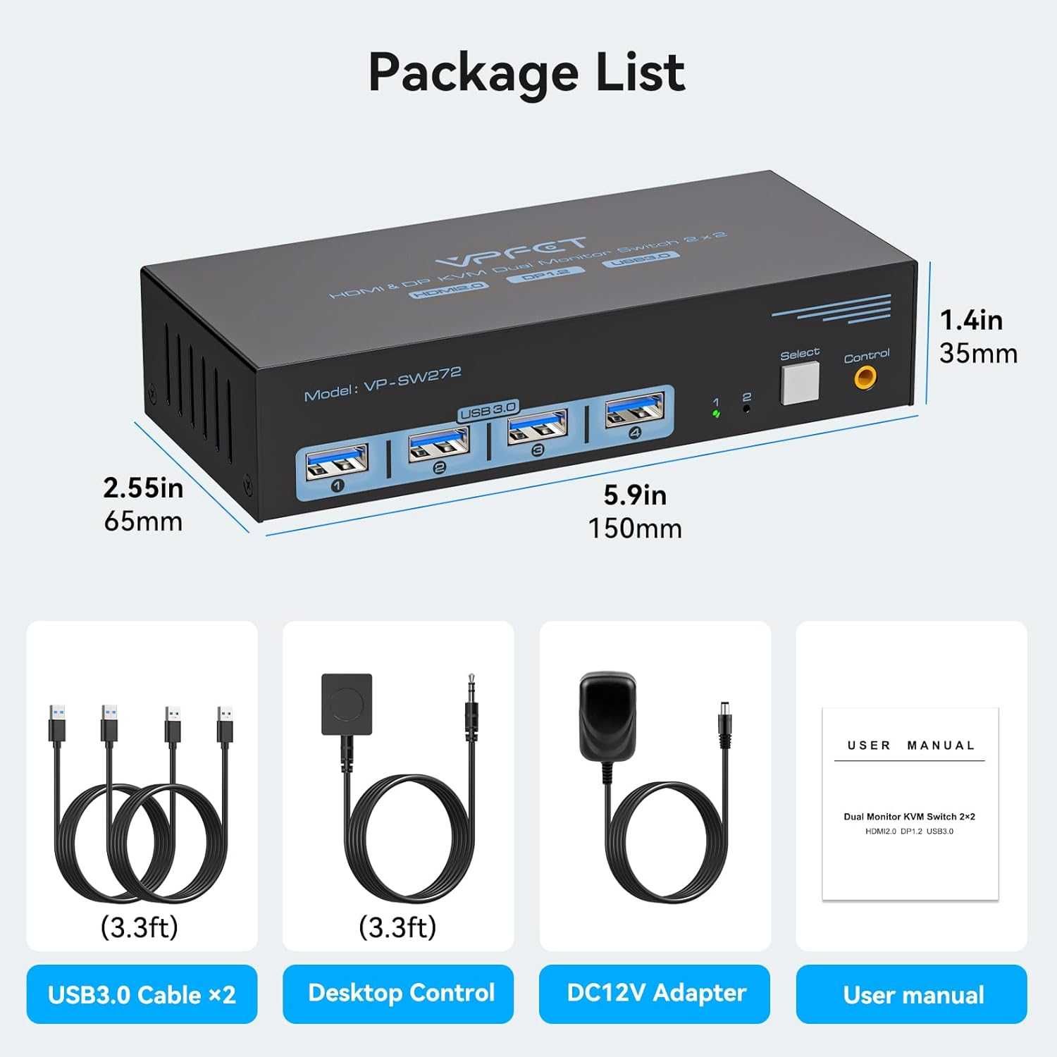 AILVLVNG HDMI Displayport KVM суич 2 монитора 2 компютъра 4K/60Hz