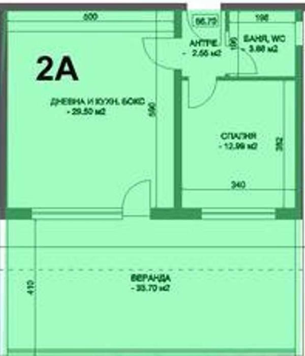 Двустаен апартамент с веранда - кв. Коматево