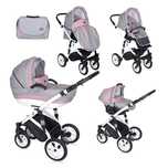 Бебешка количка Lorelli Mia Pink&Grey 3в1 Въздушни гуми