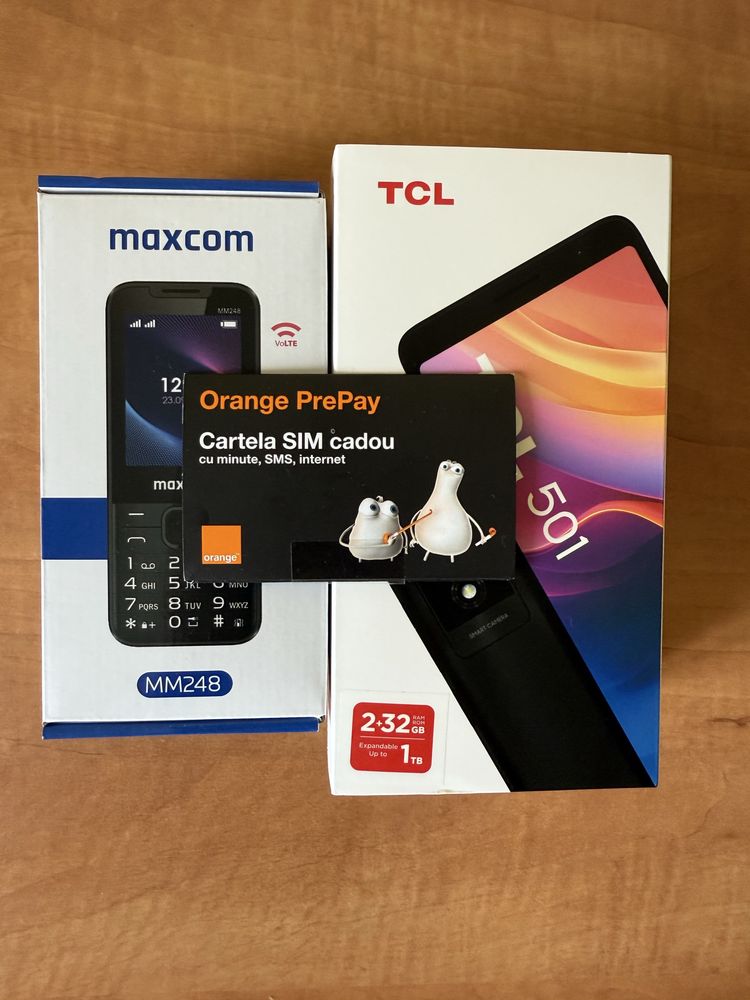 Telefoane Maxcom MM248 si TCL 501 noi, sigilate + cartela SIM cadou