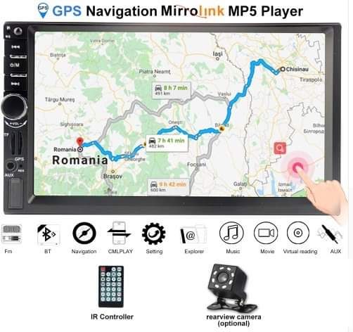 Navigatie MP5 Casetofon BMW e46 Waze YouTube prin MirroLink BT USB