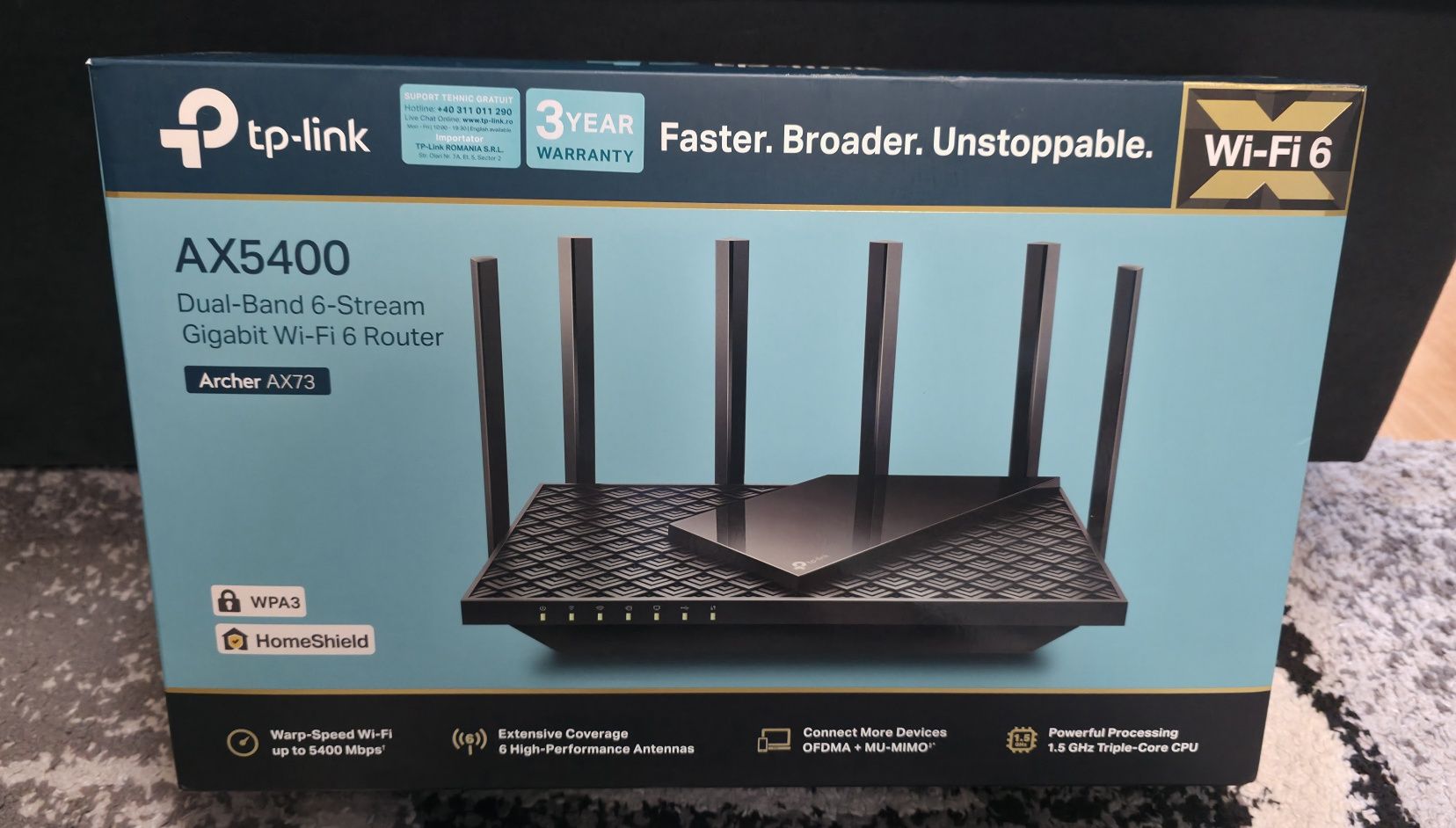 Безжичен рутер TP-Link Archer AX73, AX5400 Dual-Band Gigabit Wi-Fi 6,