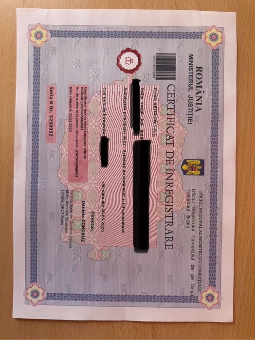 Vand firma infiintata in 2025, fara activitate