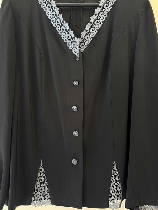 Costum dama negru elegant, office, dantela, marime 46-48