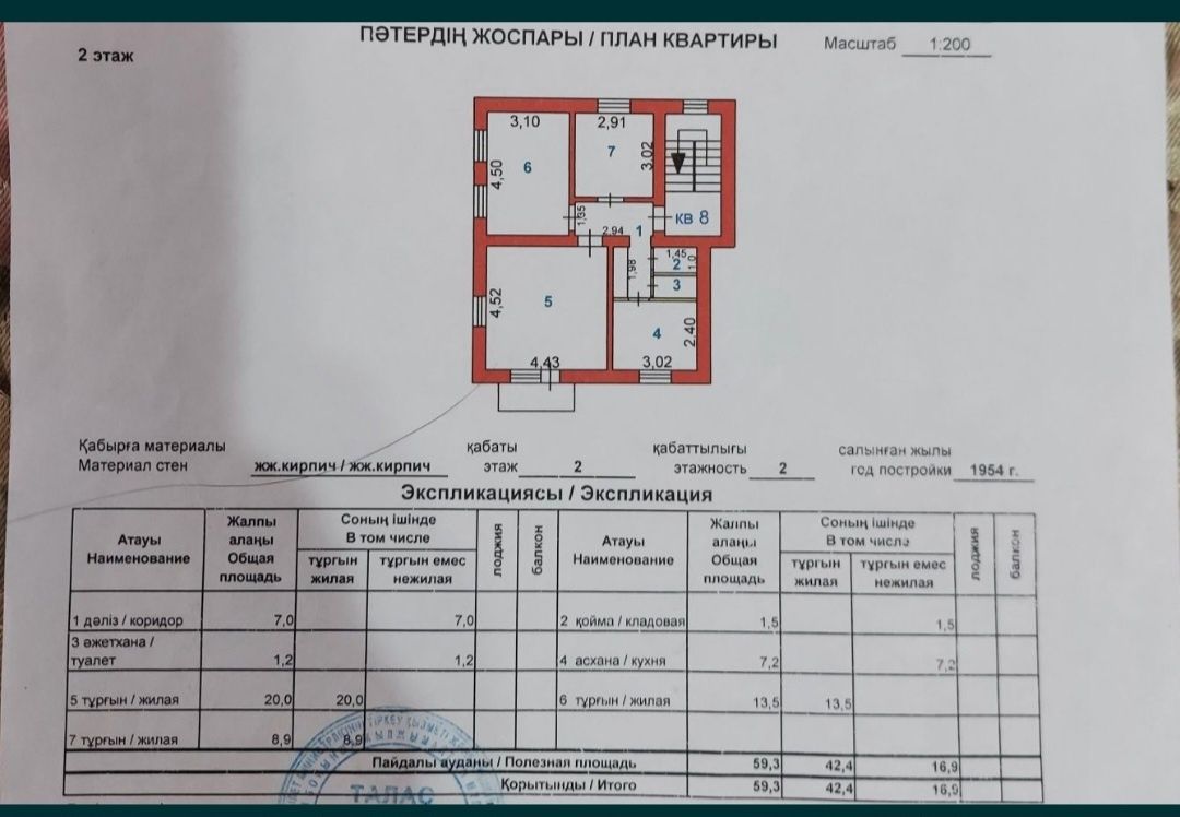 Продаётся 3рех комнатная квартира в центре Каратау г.