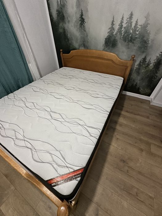 Pat lemn masiv cu saltea 160x200x25