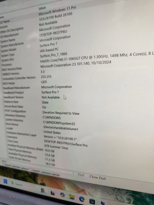 Surface pro 7, i7 gen 10,16gb ram, 256 gb ssd