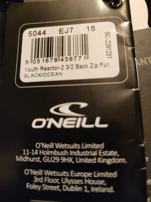 Echipament scufundari costum neopren O'Neal nou ,nepurtat,