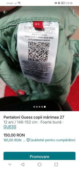 Pantaloni Guess copii mărimea 27