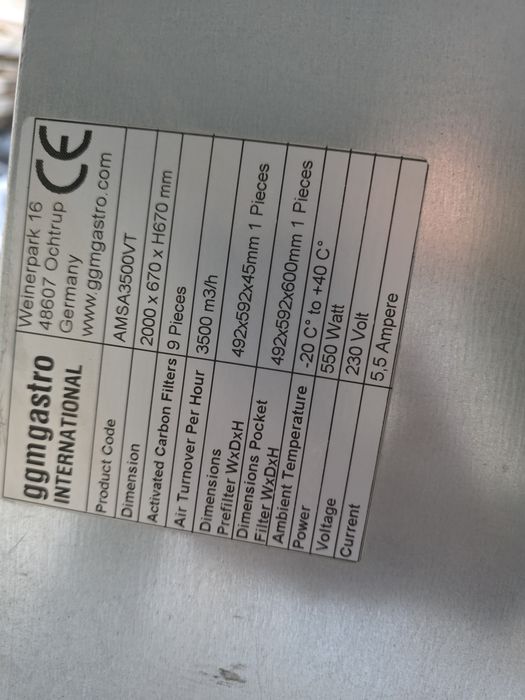 Sistem evacuare si filtrare aer/mirosuri pentru hota, 3500mc/h