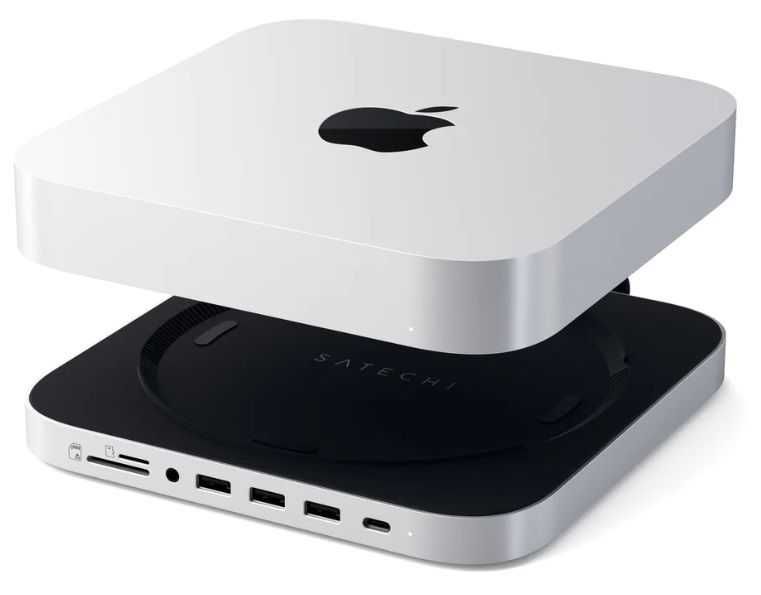 USB хъб Satechi - Aluminium Stand and Hub, SSD, Mac Mini, сребрист
