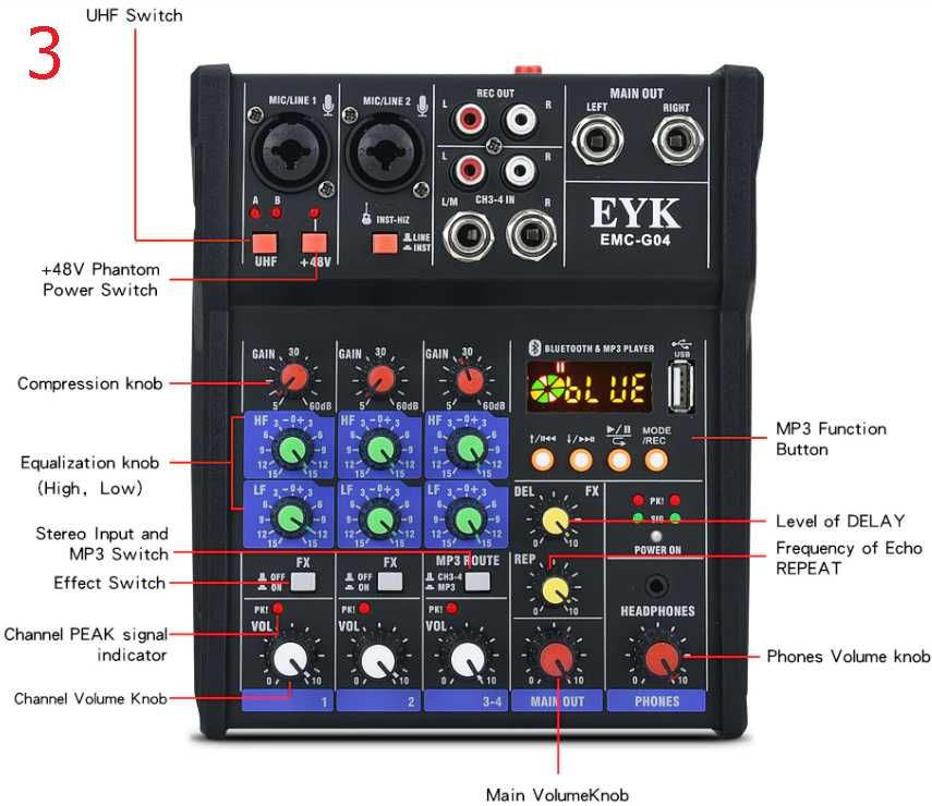 Аудио мини миксер EYK EMC-G04 ( TKL R2 / Yamaha G4 )