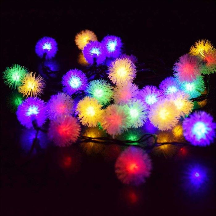 Коледни лампички многоцветна светлина 5м 24бр. глухарчета цветчета