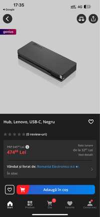Hub, Lenovo, USB-C, Negru