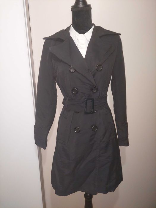 Trench negru lung cambrat, mărime S