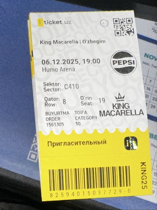 Konsertga bilet bugun KING MACARELLA