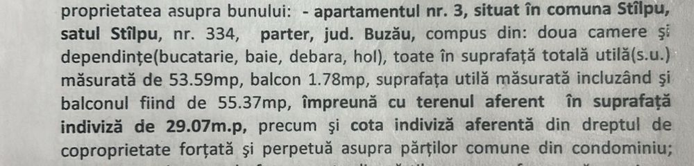 Apartment 2 camere comuna stalpu