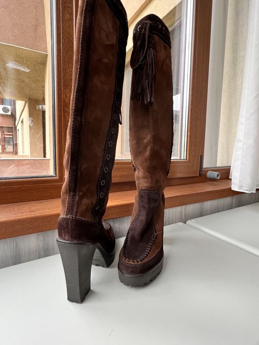 Cizme inalte Saint Laurent piele intoarsa 37