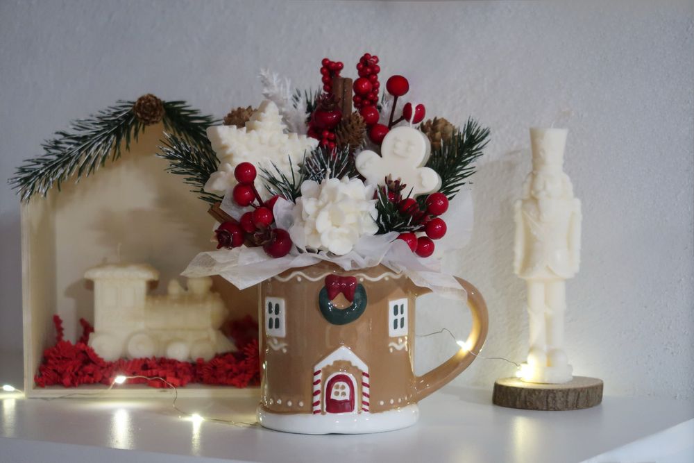 Букет от соеви свещи,коледни